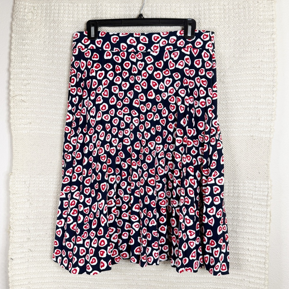 J. CREW navy blue and red heart print pleated midi skirt SIZE 10